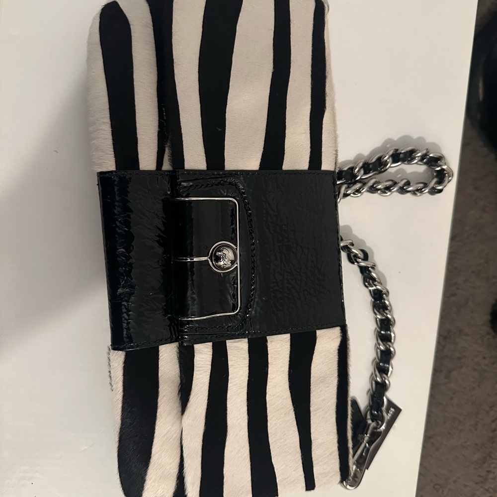 Coach Black and Cream Zebra Print Clutch